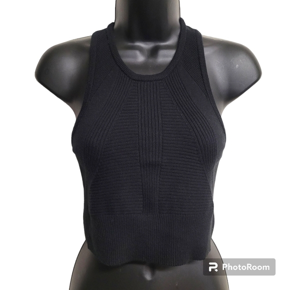 Alala Black Goddess Cashmere Blend Crew Neck Racerback Crop Top Knit Tank NWOT M - Picture 4 of 11